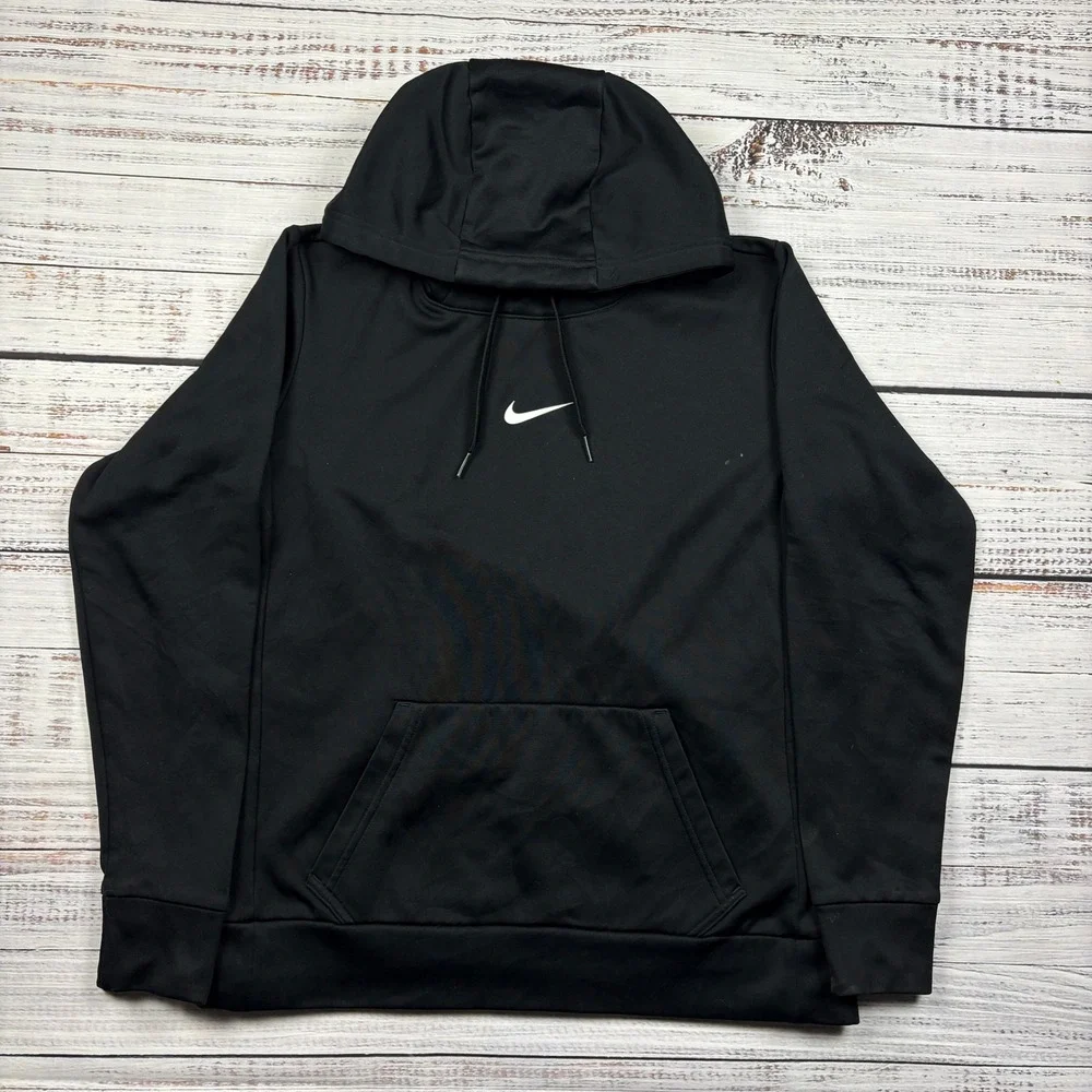 Nike Dri Fit Pullover Hoodie Centered Swoosh Polyester Black Size Small
